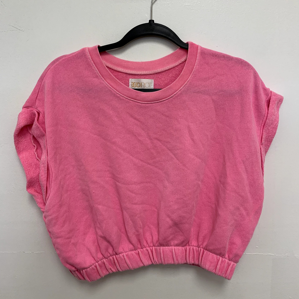 BeachRiot Pink Cropped Sleeveless Sweat Shirt Top Womens Size Large
